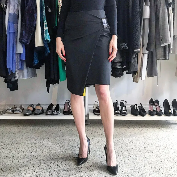 Brunello Cucinelli Charcoal Grey Gathered Side Short Pencil Skirt - 6