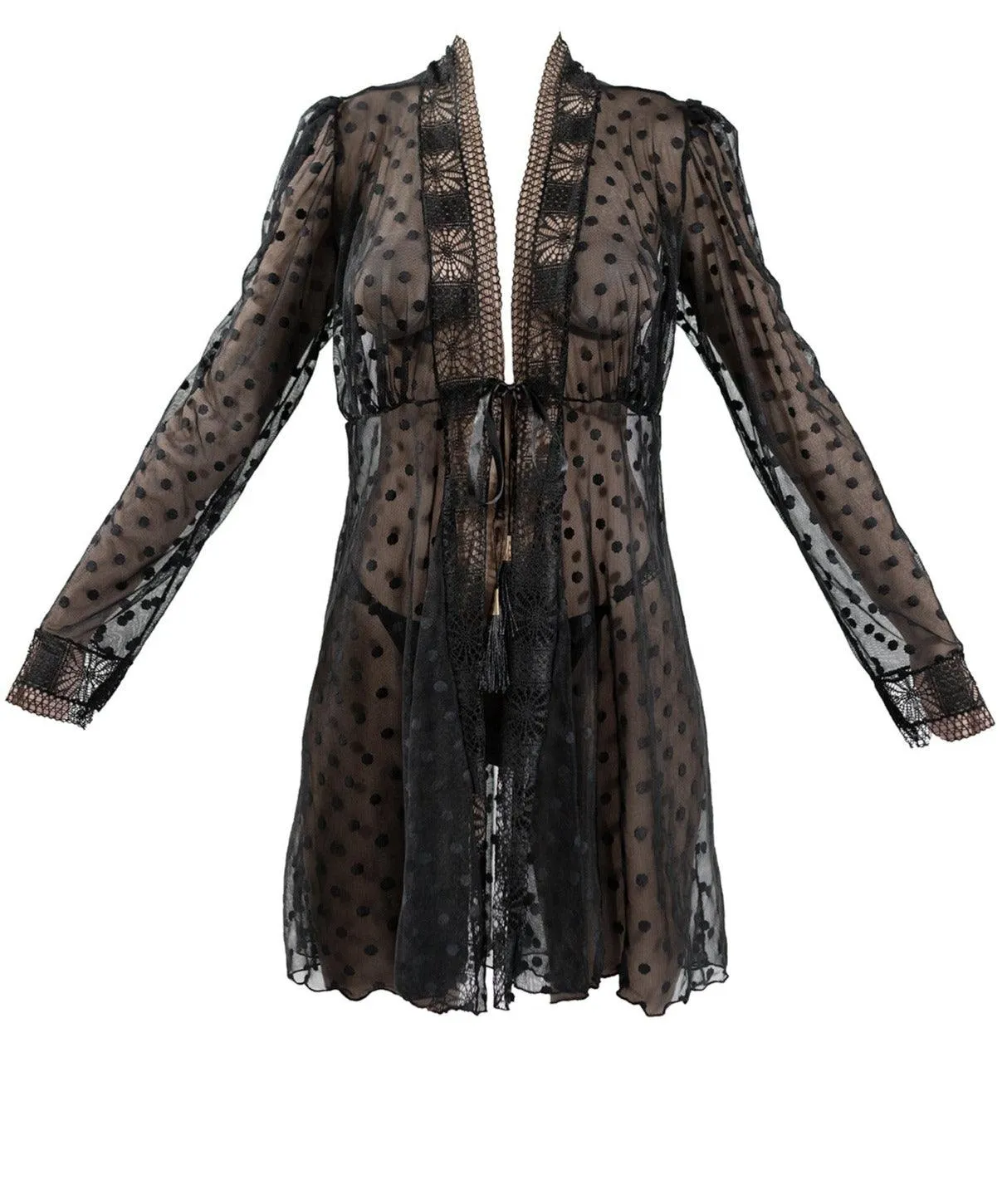 Butterfly Polka Dot Robe with Lace Trim