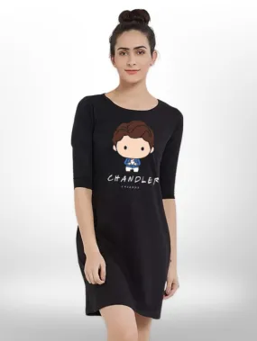 CARTOON BOY PRINTED THREE QUARTER SLEEVE T-SHIRT SIDE POCKET  FOR WOMEN'S
