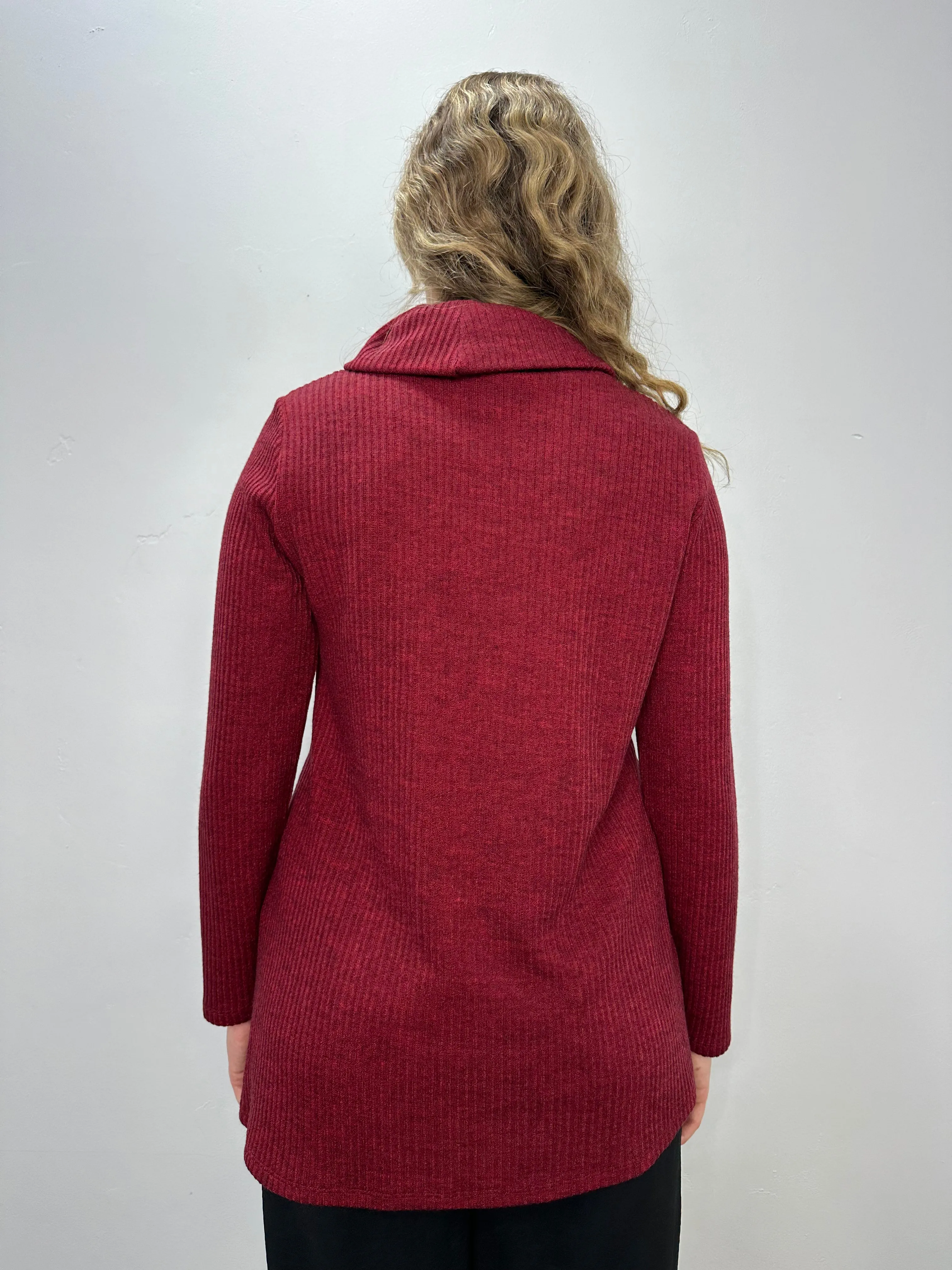 Cherry Red Knit Long Sleeve Cowl Neck Tunic
