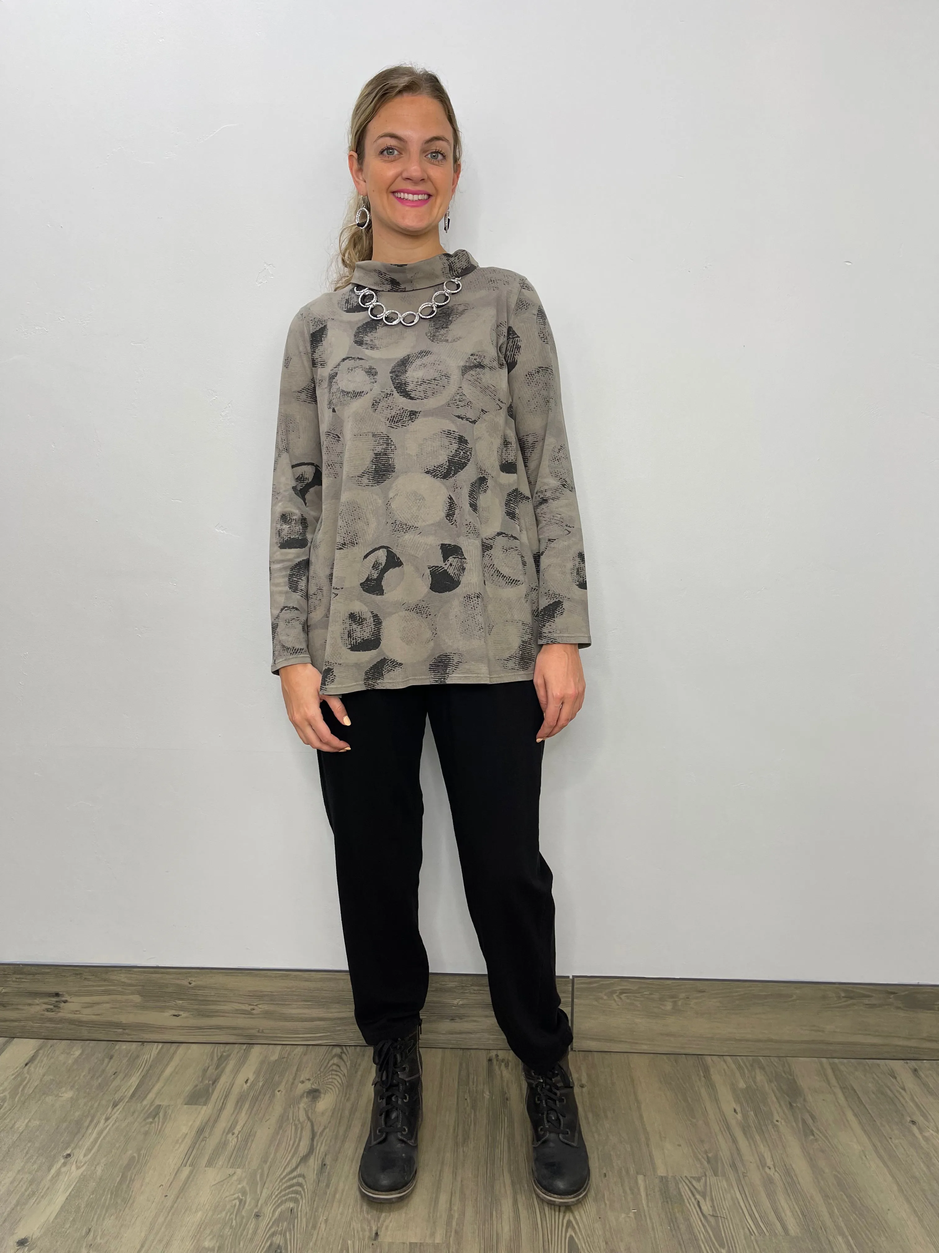 Cocoa Bubble Pattern Cowl Neck Tunic