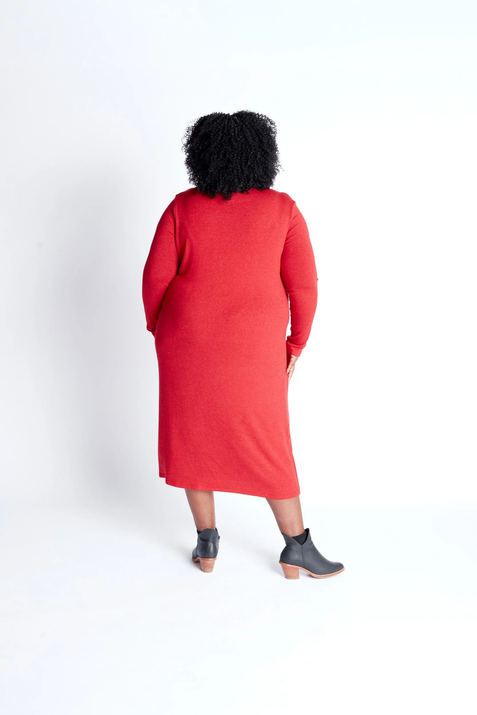 Column Knit Sweater Dress in Crimson Red