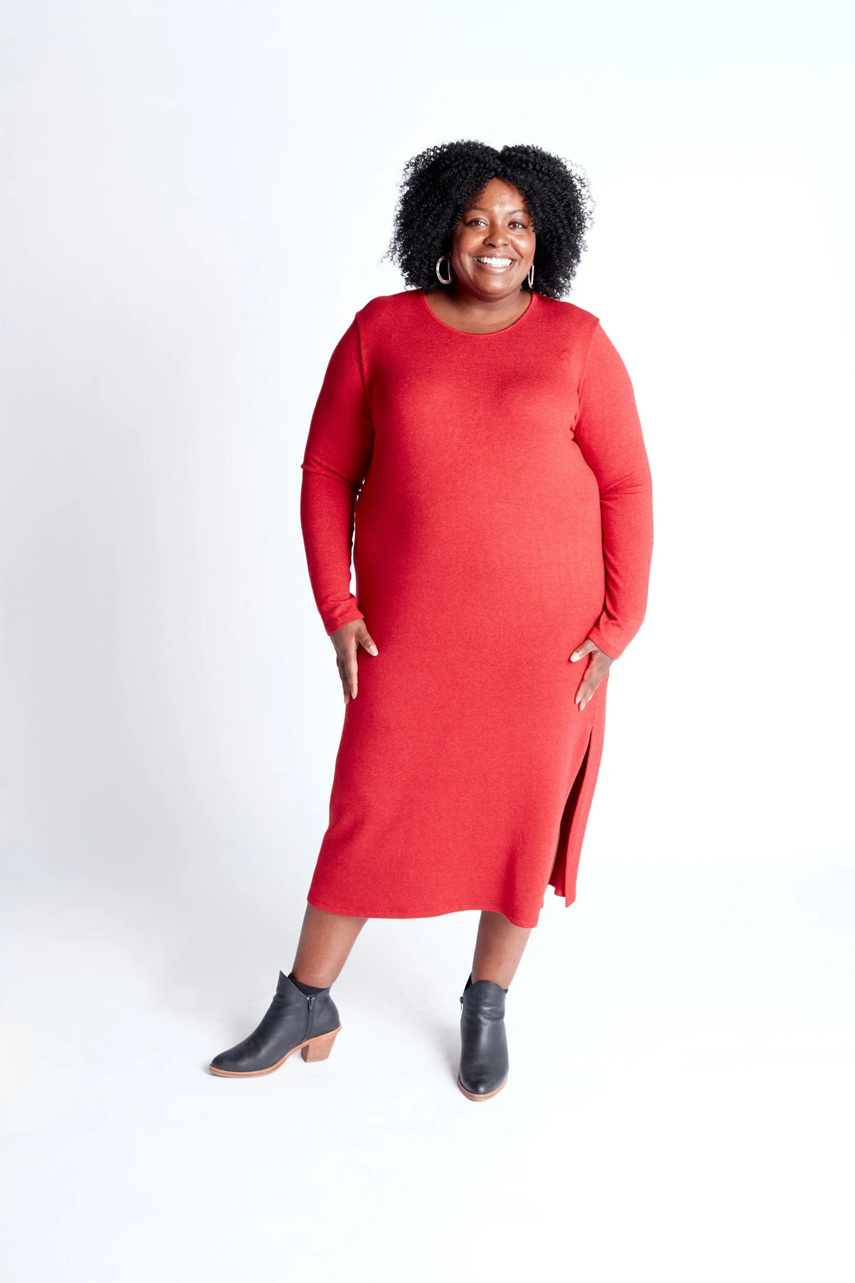 Column Knit Sweater Dress in Crimson Red