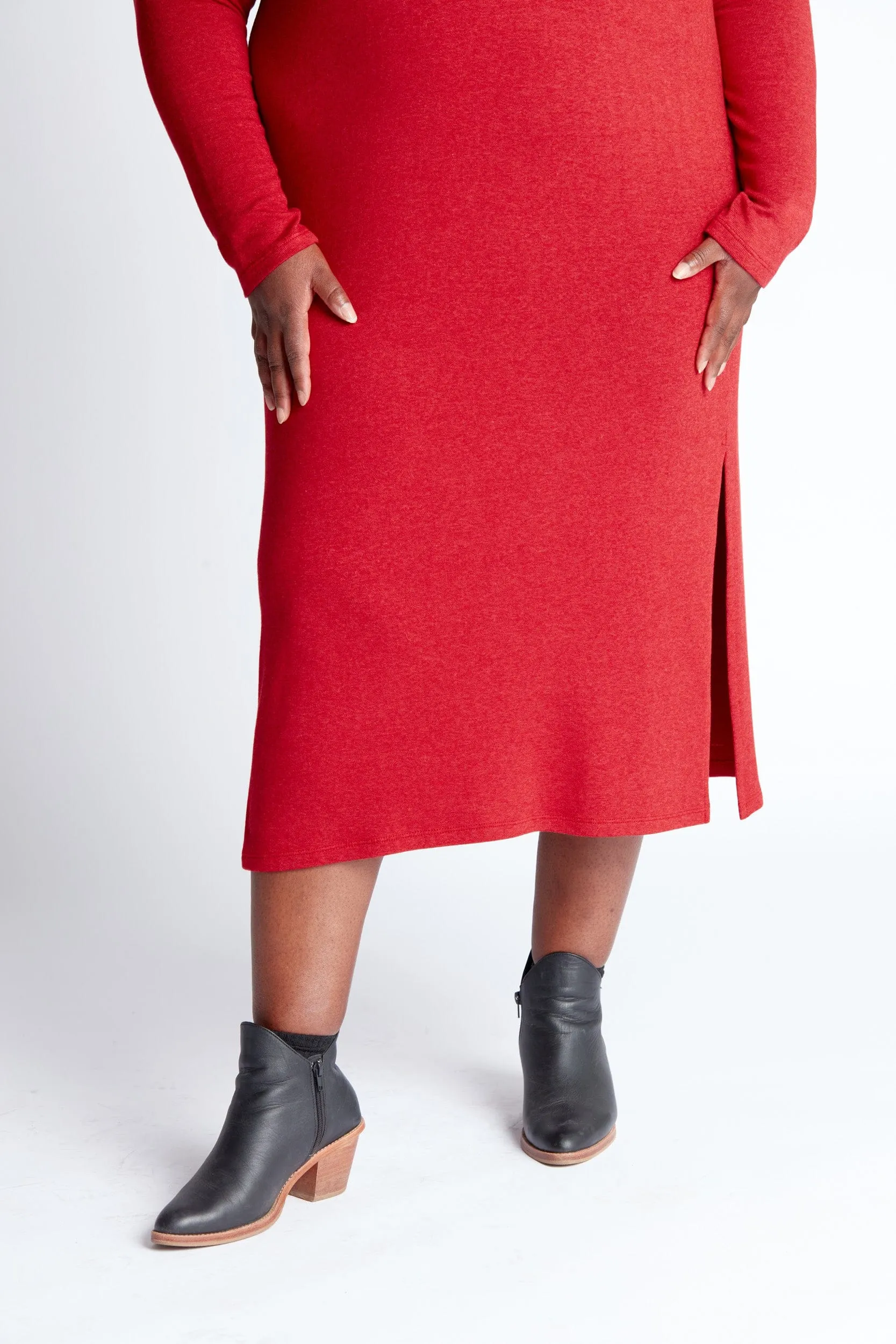 Column Knit Sweater Dress in Crimson Red