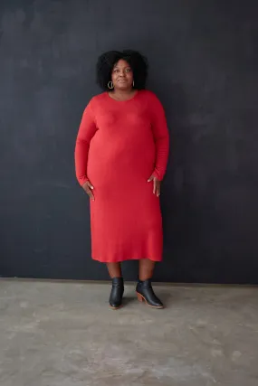 Column Knit Sweater Dress in Crimson Red