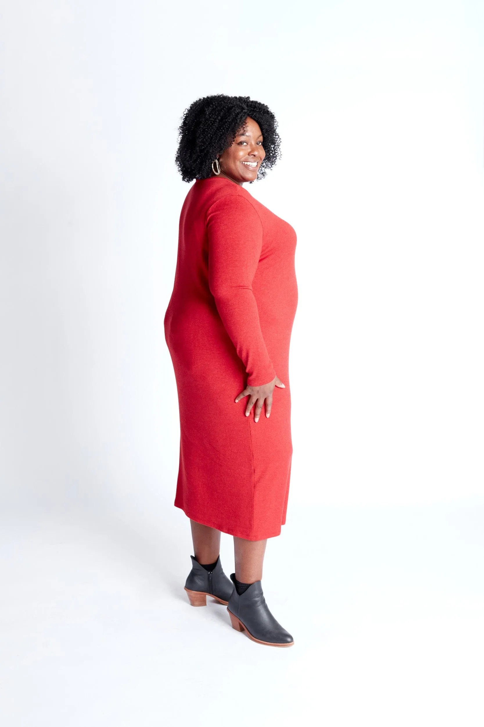 Column Knit Sweater Dress in Crimson Red