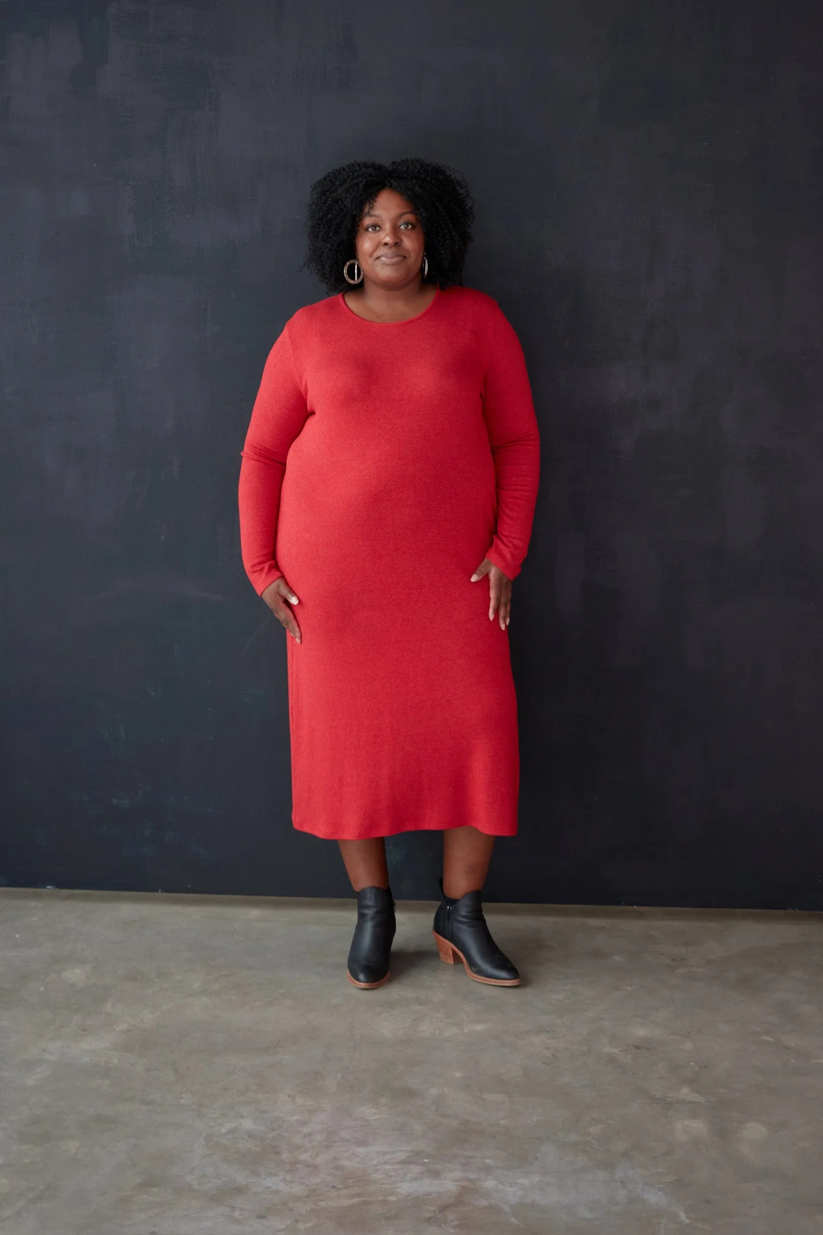 Column Knit Sweater Dress in Crimson Red