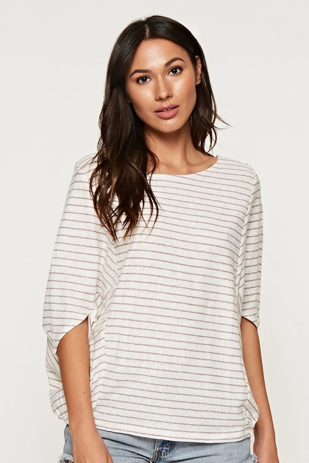 Cotton Linen, Mitered Stripe Top