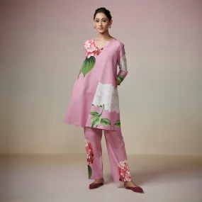 Cotton Linen Pink Kurta Set for Women | Printed
