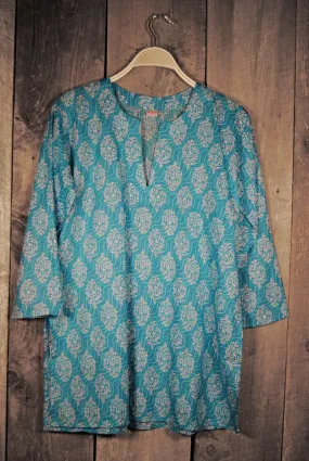 Cotton Print Tunic in Turquoise Waves