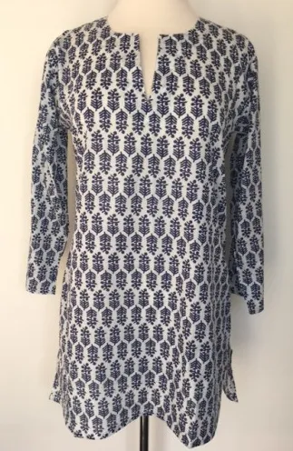 Cotton Print Tunic White and Navy