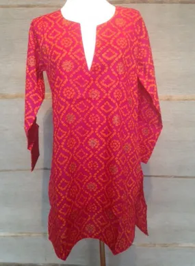 Cotton Tunic Top Hot Pink and Orange