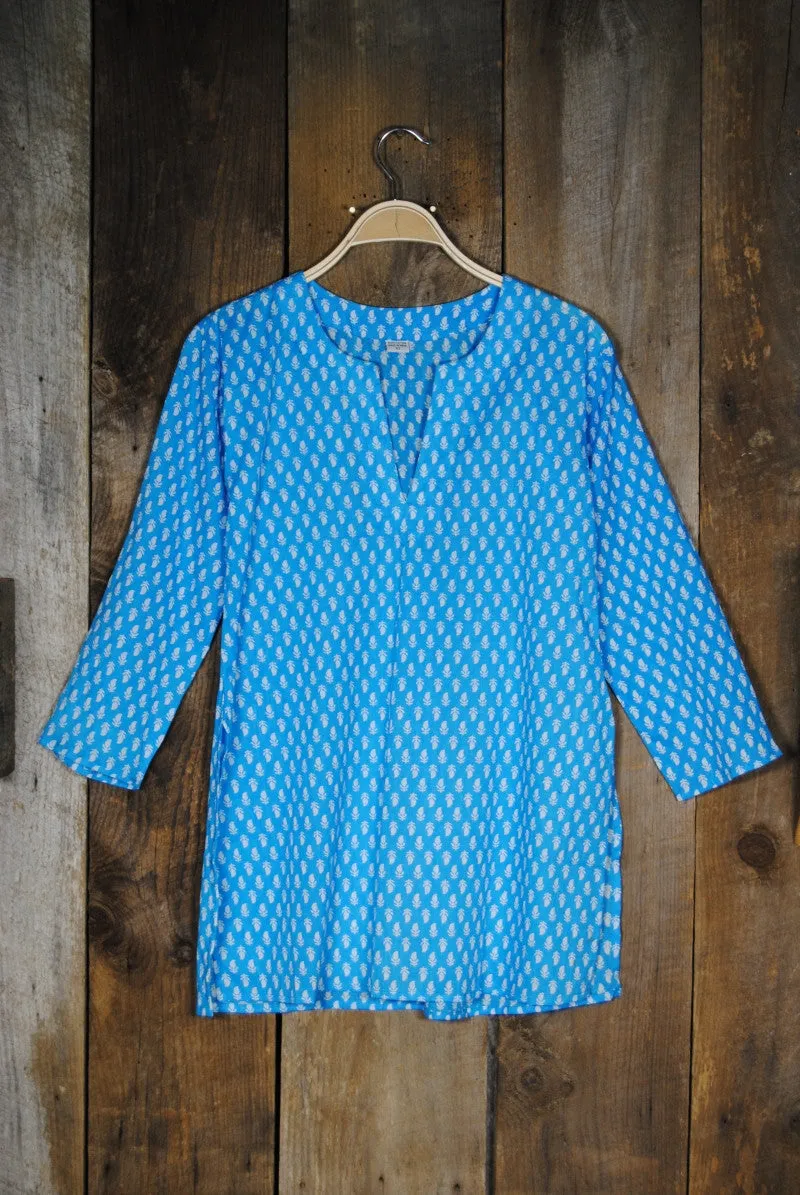 Cotton Tunic Top in Bright Turquoise