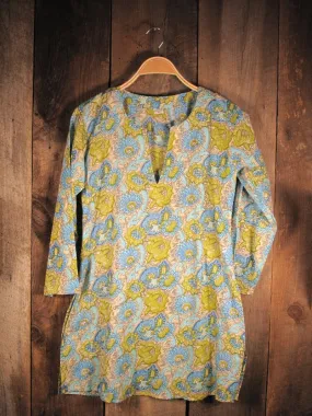 Cotton Tunic Top in Bright Vintage Floral