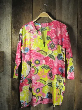 Cotton Tunic Top in Lime and Pink