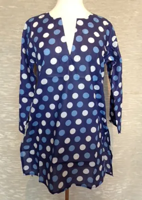 Cotton Tunic Top in Navy with Polka Dots