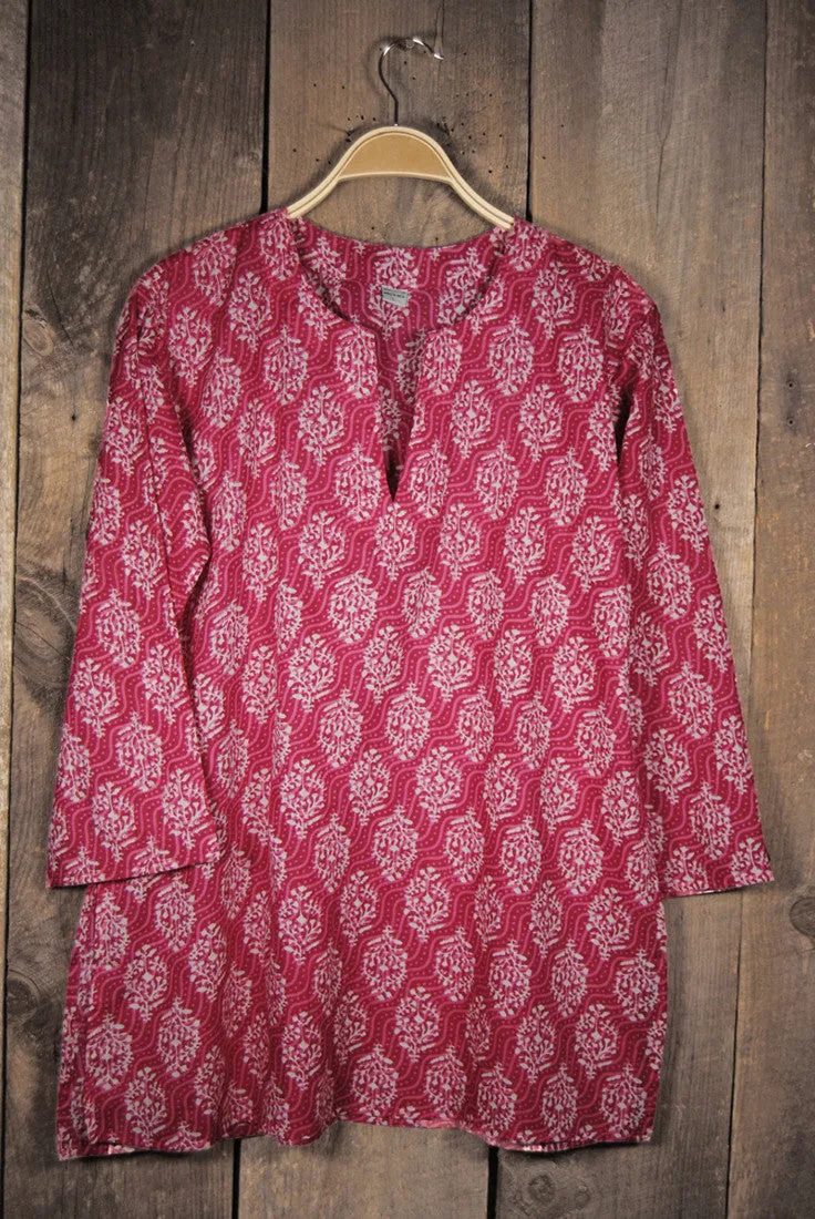 Cotton Tunic Top in Pink Waves