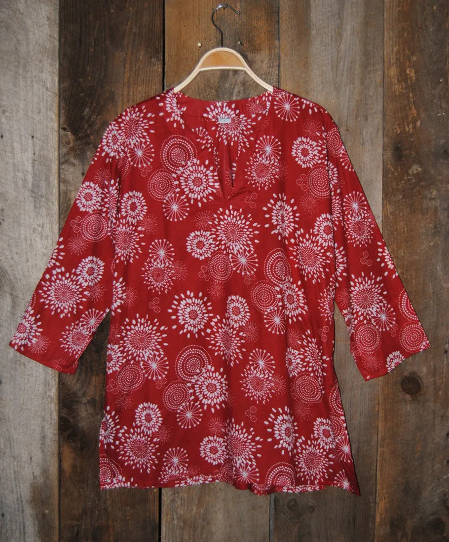 Cotton Tunic Top in Red Floral