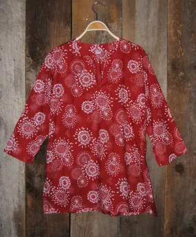 Cotton Tunic Top in Red Floral