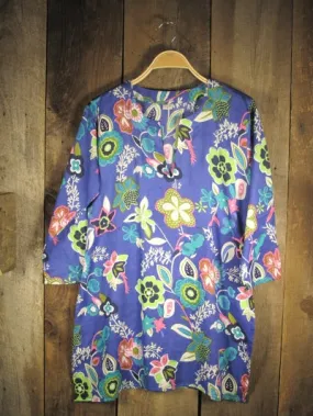 Cotton Tunic Top Lime Floral on Lavender
