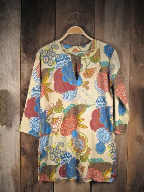 Cotton Tunic Top Mums on Beige