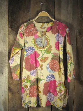 Cotton Tunic Top Mums on Light Yellow