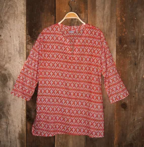 Cotton Tunic Top Southwestern Coral