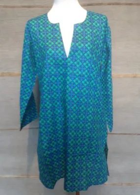 Cotton Tunic Top Turquoise Diamonds