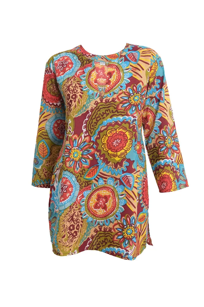 Cotton Tunic Top Turquoise Summer
