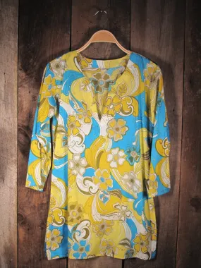 Cotton Tunic Top Yellow Blue