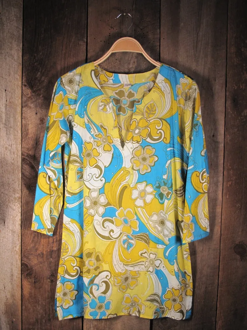 Cotton Tunic Top Yellow Blue