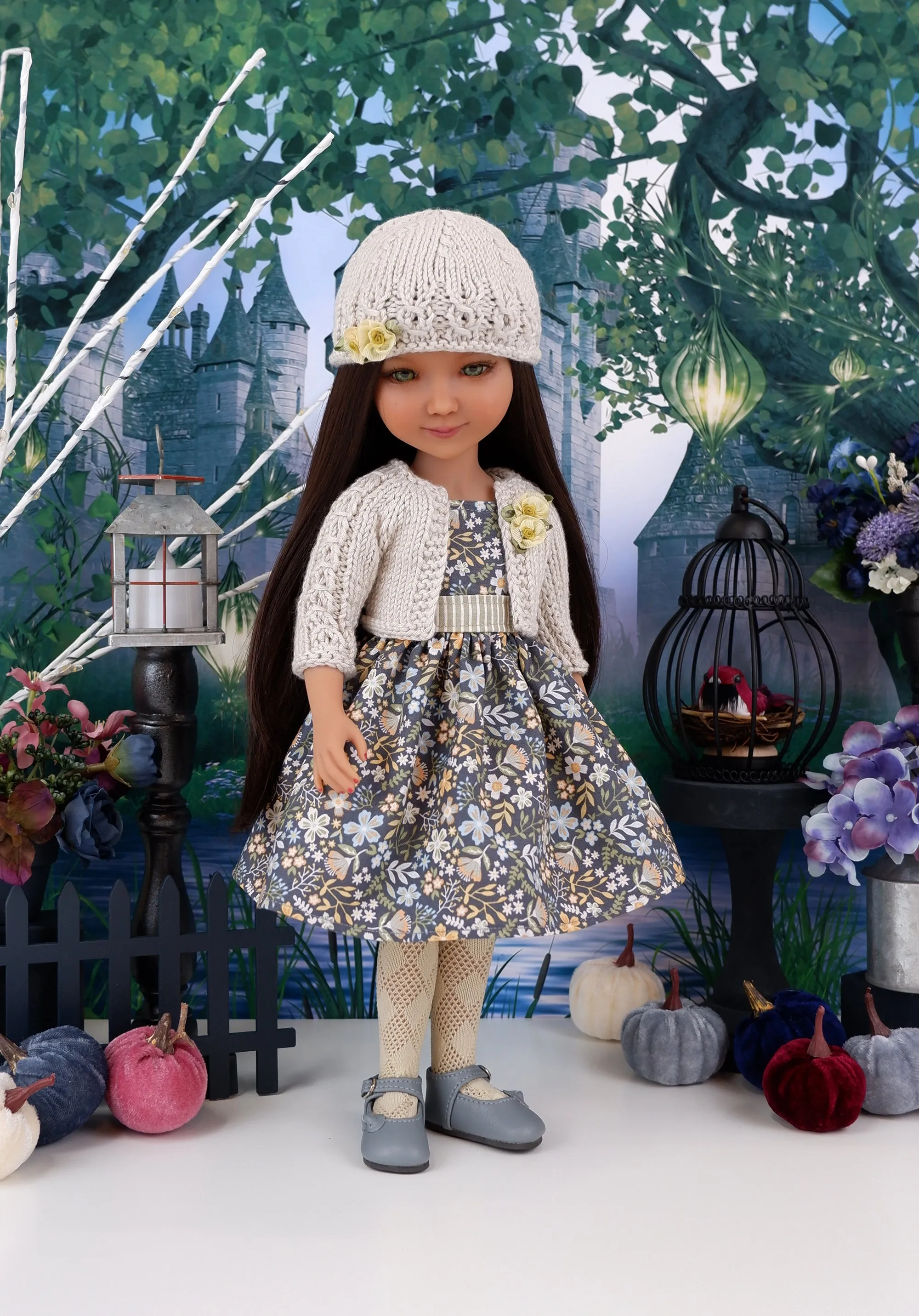 Countryside Wildflowers - dress and sweater set with shoes for Ruby Red Fashion Friends doll