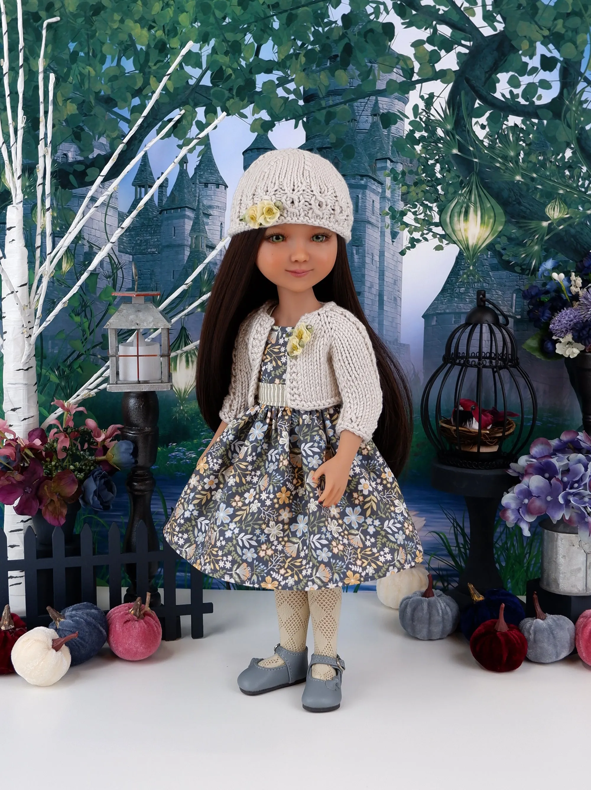 Countryside Wildflowers - dress and sweater set with shoes for Ruby Red Fashion Friends doll
