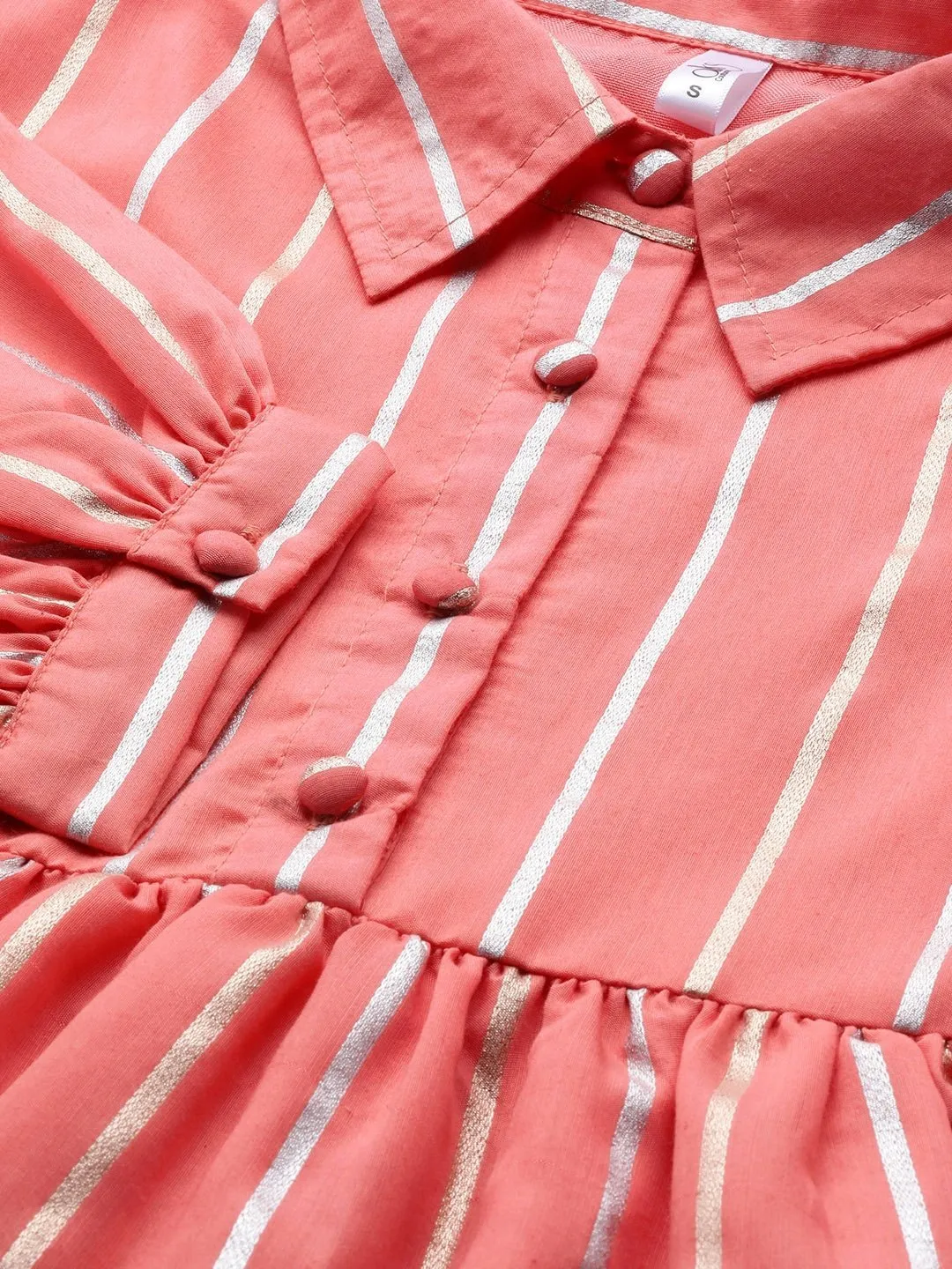 Couture Women's  Peach-Coloured & Silver Striped Tunic - AKS