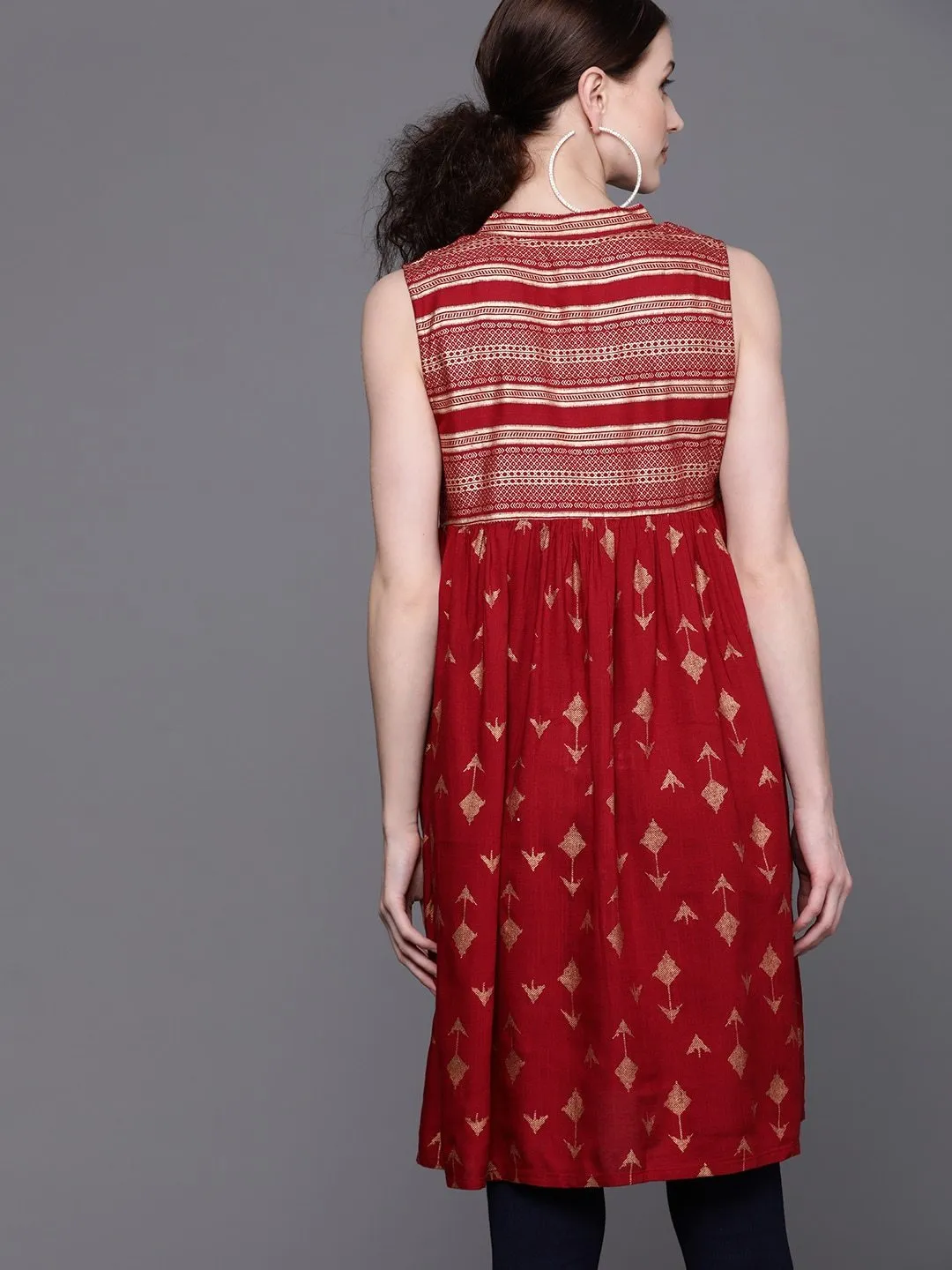 Couture Women's 's Maroon & Golden Printed Tunic - AKS