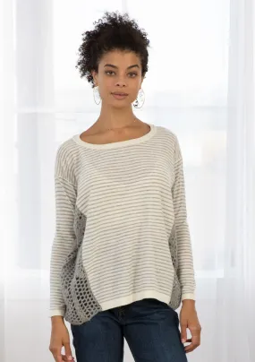 Cozy Striped Crochet Detail Long Sleeve Sweater