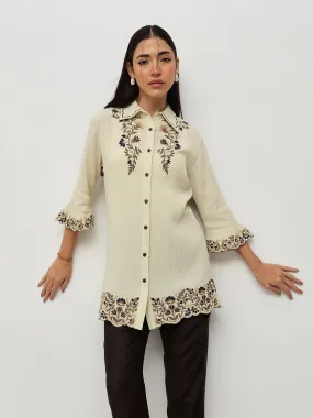 Cream Floral Embroidered Shirt