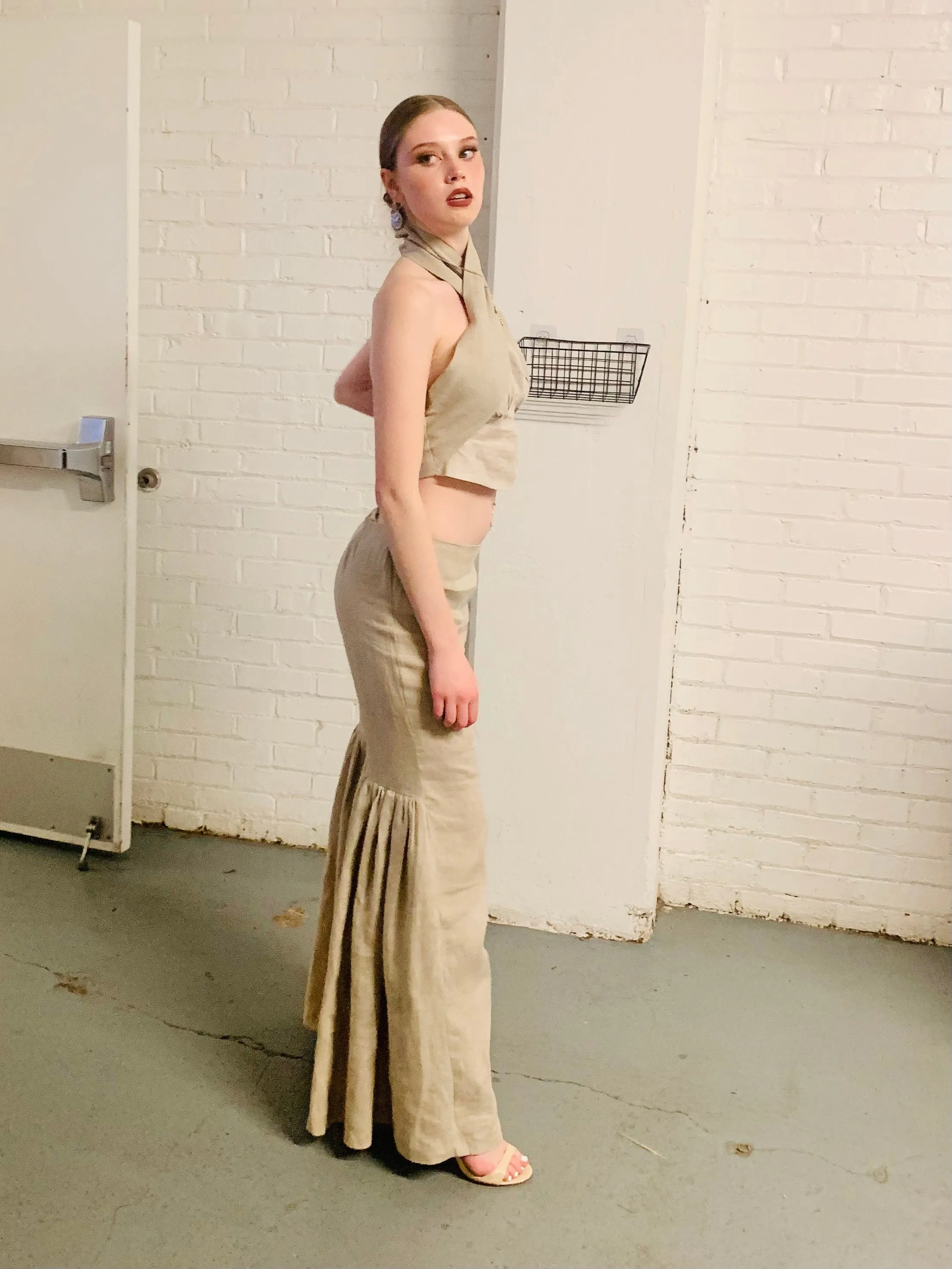 Crisscross Handmade 100% linen cropped top and 100% Linen drop waist pants.