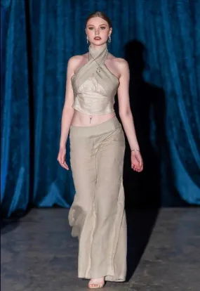 Crisscross Handmade 100% linen cropped top and 100% Linen drop waist pants.