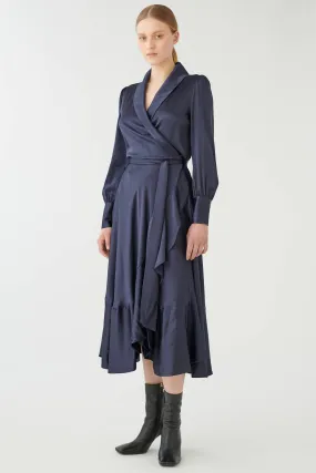 Dea Kudibal 0900723 Vitah Navy Optical Silk Wrap Dress