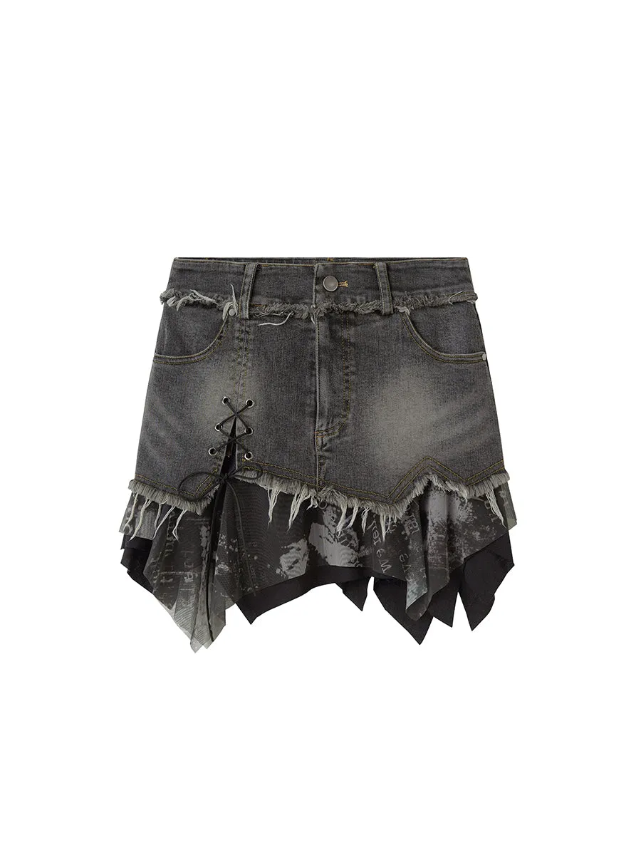 Denim Old Washed Stitching Skir
