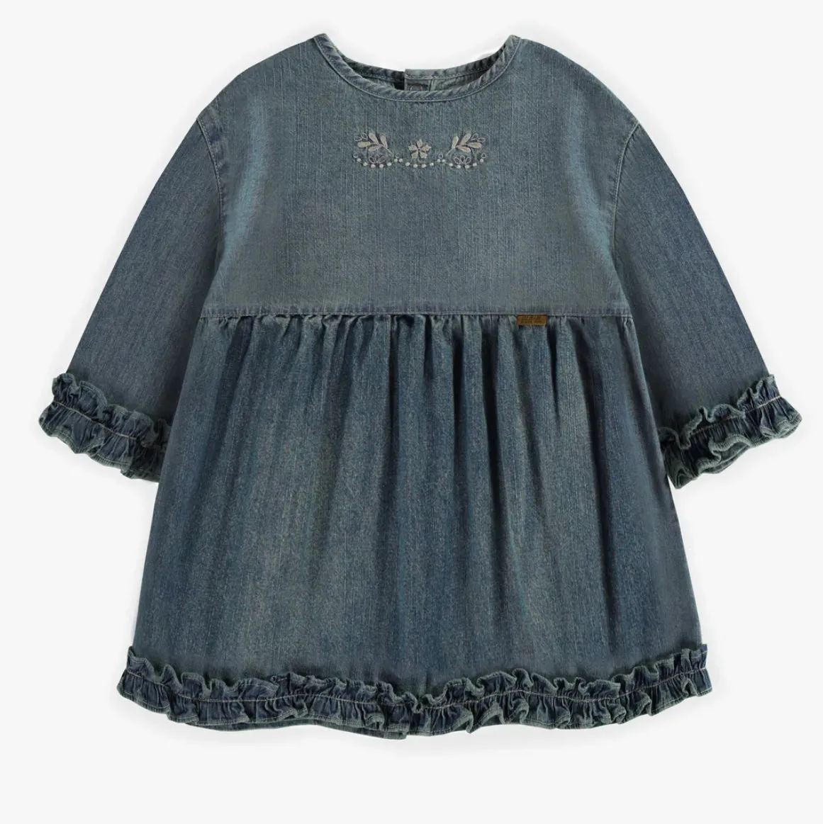 Denim Tunic Dress Relaxed Flared Fit With 3/4 Sleeves-Souris Mini