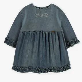 Denim Tunic Dress Relaxed Flared Fit With 3/4 Sleeves-Souris Mini