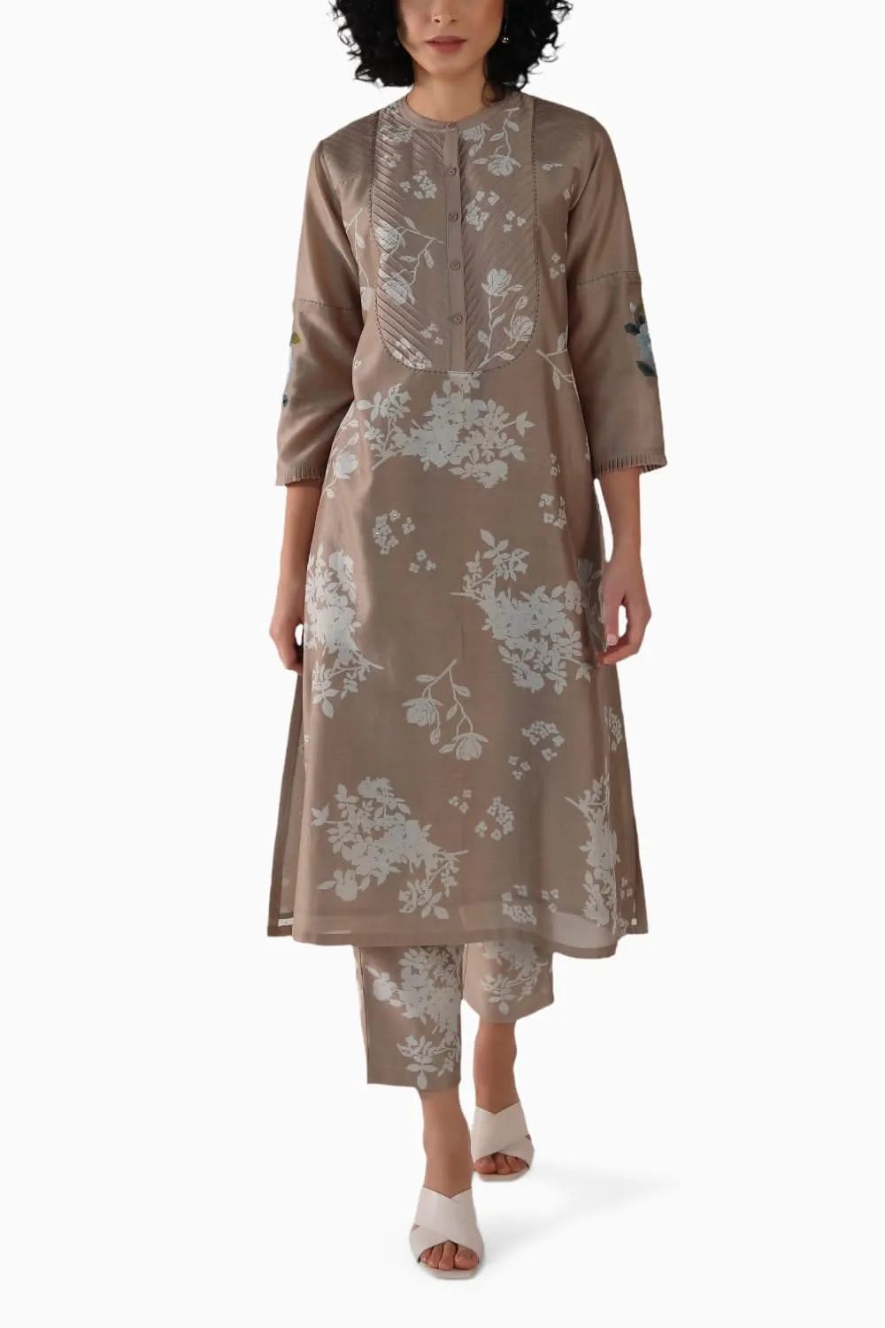 Discharge Print Beige Tunic and Pant