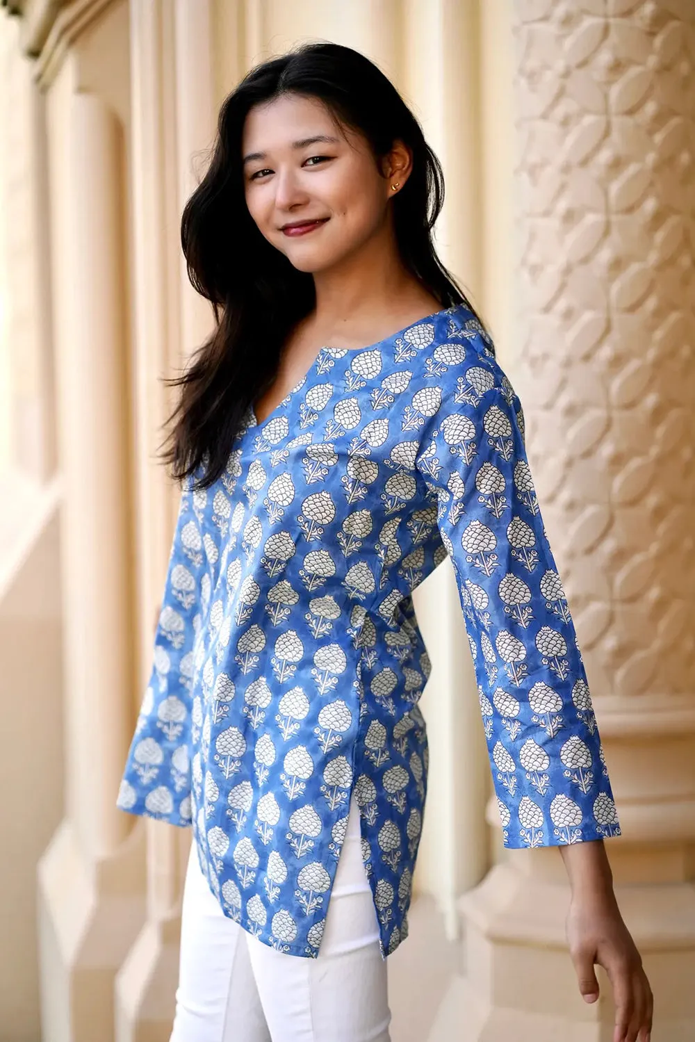 Dolma Hydrangea Bloom Cotton Tunic Blue