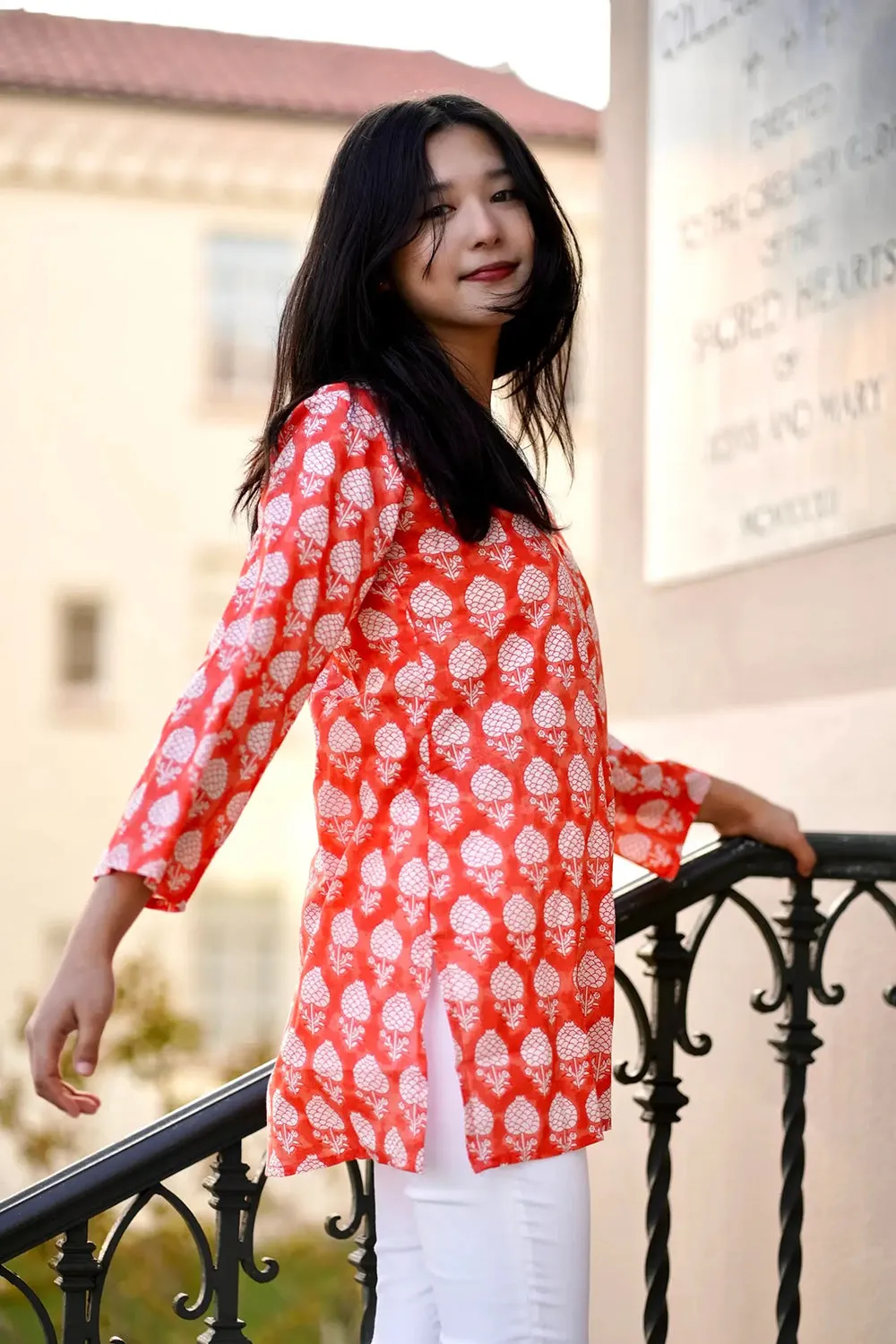 Dolma Hydrangea Bloom Cotton Tunic Orange
