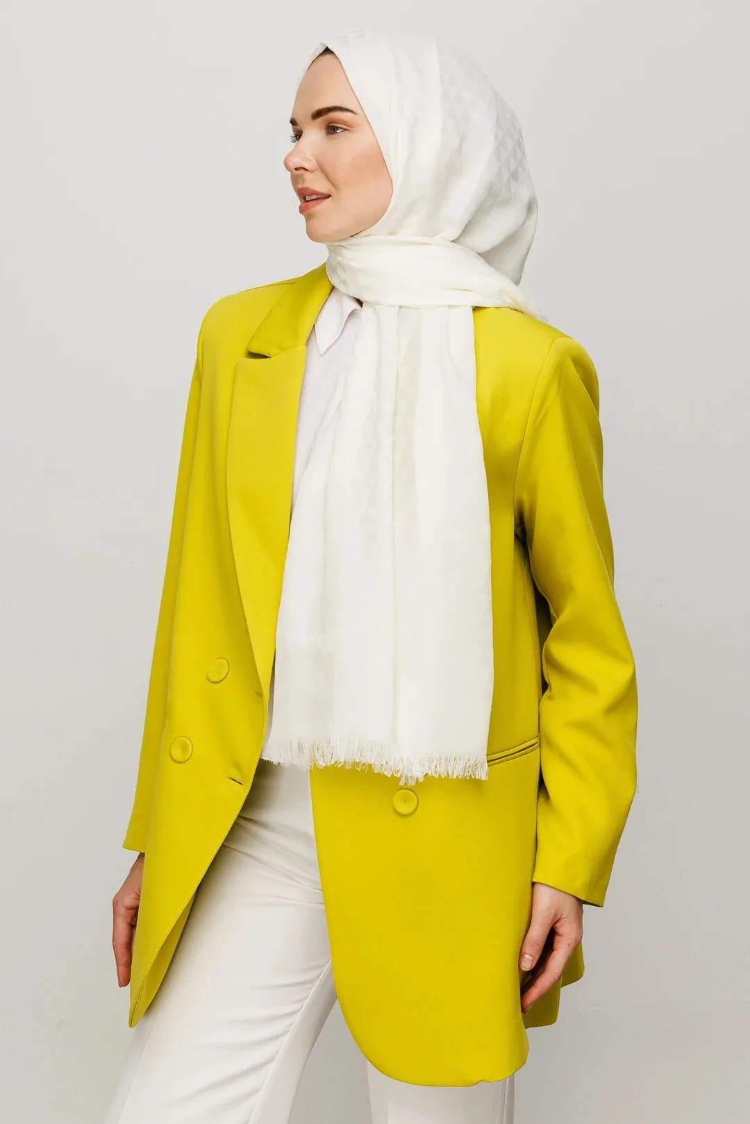 Ecru Prism Pattern Cotton Jacquard Hijab