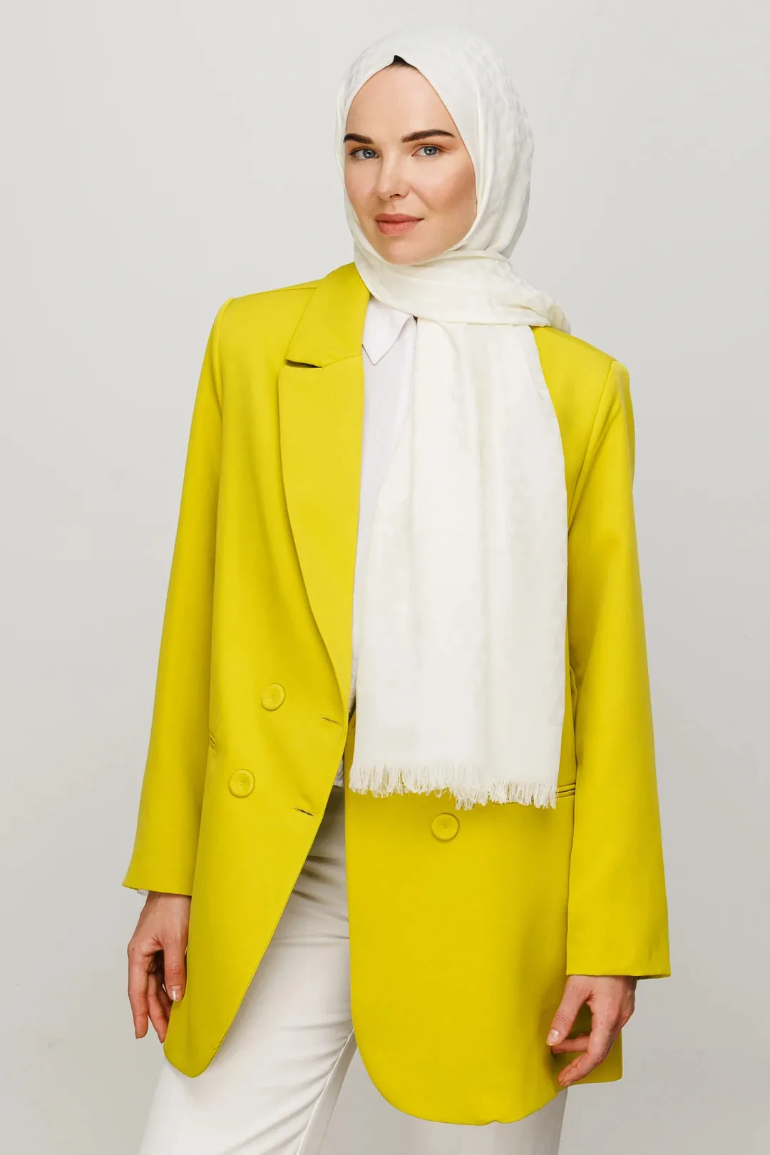 Ecru Prism Pattern Cotton Jacquard Hijab