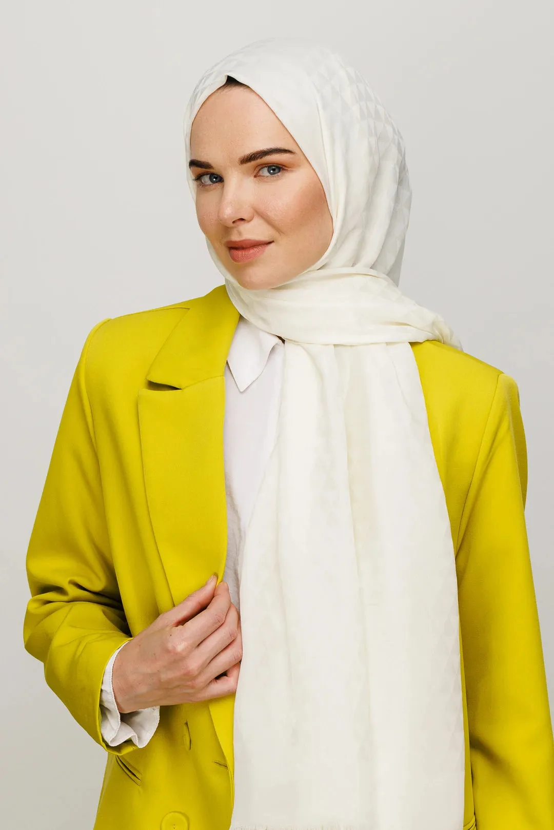 Ecru Prism Pattern Cotton Jacquard Hijab