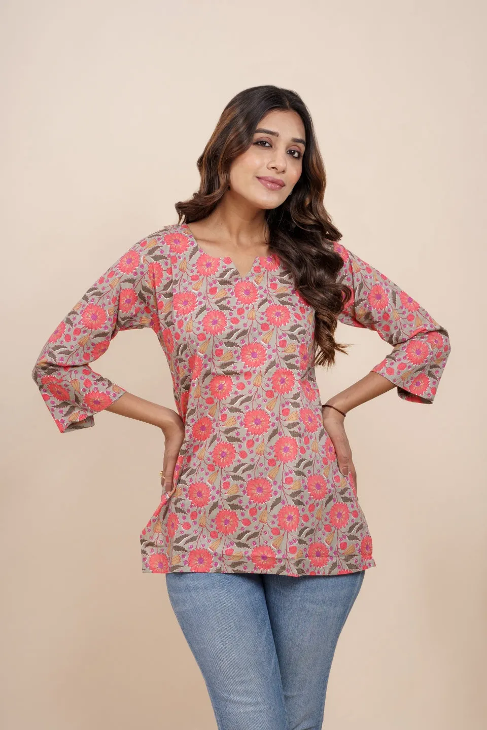Ekisha's women multicolor beautiful designer floral printed cotton tunic top short kurti